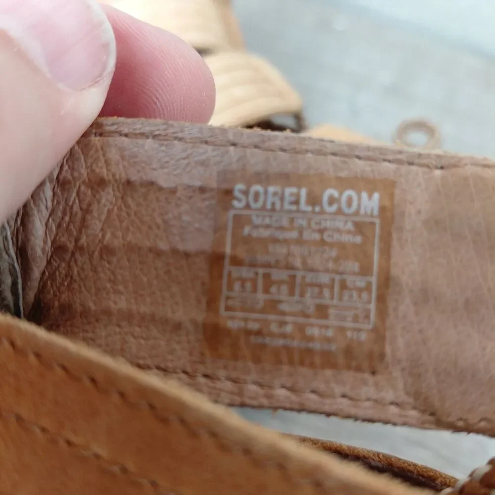 SOREL Sandals Womens 6.5 Tan Joanie II Leather Strappy Lace Up Wedge Heel Shoes